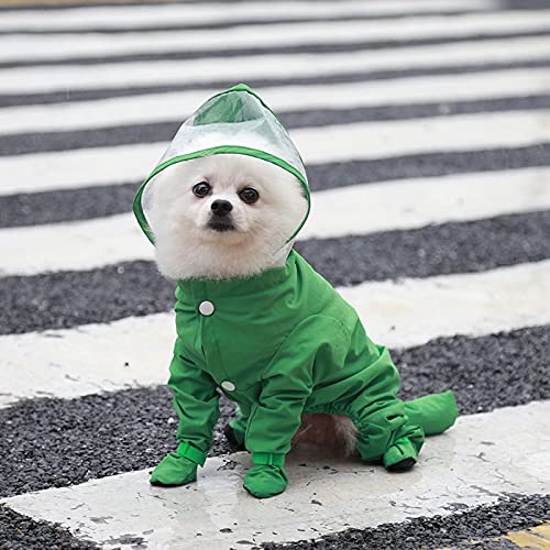 Chubasquero para perro Onesie impermeable EVA con capucha chaqueta de lluvia y botas de lluvia Mono Poncho para gatos perros pequeños (M-Verde)