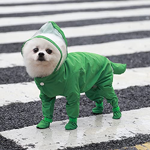 Chubasquero para perro Onesie impermeable EVA con capucha chaqueta de lluvia y botas de lluvia Mono Poncho para gatos perros pequeños (M-Verde)