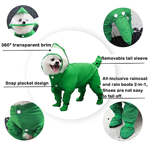 Chubasquero para perro Onesie impermeable EVA con capucha chaqueta de lluvia y botas de lluvia Mono Poncho para gatos perros pequeños (M-Verde)
