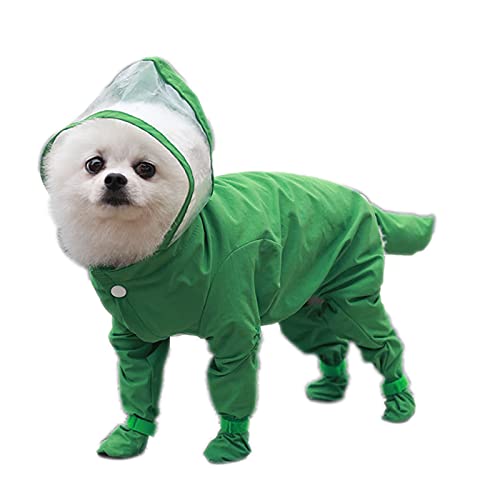 Chubasquero para perro Onesie impermeable EVA con capucha chaqueta de lluvia y botas de lluvia Mono Poncho para gatos perros pequeños (M-Verde)