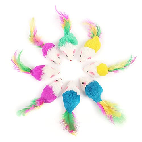 CHUN 8 Piezas de Juguetes para Gatos y Ratones, Mini Juguetes Divertidos para Jugar, Ratones con Colas de Plumas, Gato Peludo, atrapasueños, ratón, Mascota, Gatitos, Juguetes (Color Aleatorio)