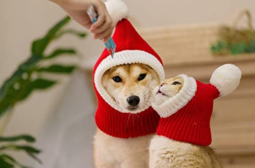 CIDCIJN Sombrero para Mascotas - Sombrero para Mascotas Invierno Cálido De Punto Perro De Navidad Shiba Inu Teddy Big Dog British Shorthair Cat Christmas Red Hat Family Hats, L (Cuello32,62Cm)