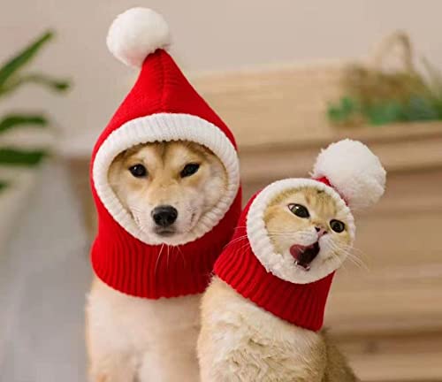 CIDCIJN Sombrero para Mascotas - Sombrero para Mascotas Invierno Cálido De Punto Perro De Navidad Shiba Inu Teddy Big Dog British Shorthair Cat Christmas Red Hat Family Hats, L (Cuello32,62Cm)