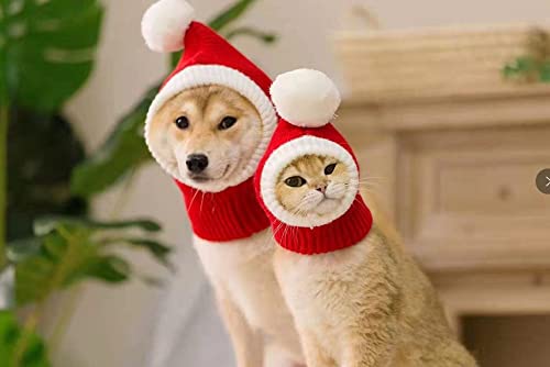 CIDCIJN Sombrero para Mascotas - Sombrero para Mascotas Invierno Cálido De Punto Perro De Navidad Shiba Inu Teddy Big Dog British Shorthair Cat Christmas Red Hat Family Hats, L (Cuello32,62Cm)