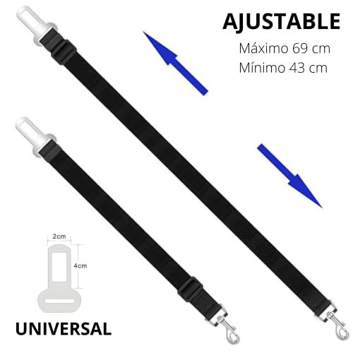 Cinturón de Coche para Perro y Gatos homologado| Seguridad para Perros y Gatos de Todas Las Razas con está Correa Desde 42cm hasta 69cm de Largo| Cinturón Transportar su Mascota