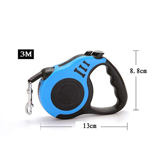 CINY Correa Retráctil para Perros, Correa Telescópica para Mascotas Perro Pequeño y Mediano, Cuerda De Tracción para Gatos Sin Enredos, Fácil Bloqueo y Freno, Mango Resistente, Azul (Extensible 3 m)