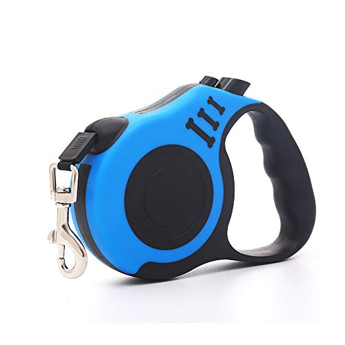 CINY Correa Retráctil para Perros, Correa Telescópica para Mascotas Perro Pequeño y Mediano, Cuerda De Tracción para Gatos Sin Enredos, Fácil Bloqueo y Freno, Mango Resistente, Azul (Extensible 3 m)