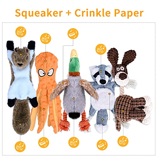 CITAMAMA Juguete para Perro Chirriante, 5 Paquete Juguetes con Sonido para Perros Juguetes de Peluche para Juguete para Masticar Cachorros Juego Interactivo para Perros