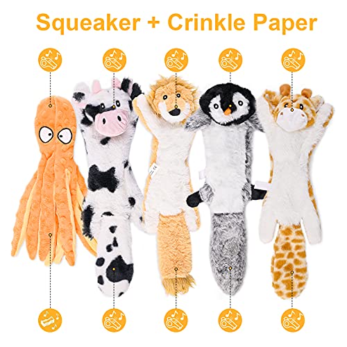 CITAMAMA Juguete para Perro Chirriante, 5 Paquete Juguetes con Sonido para Perros sin Relleno Juguetes de Peluche para Juguete para Masticar Cachorros Juego Interactivo para Perros
