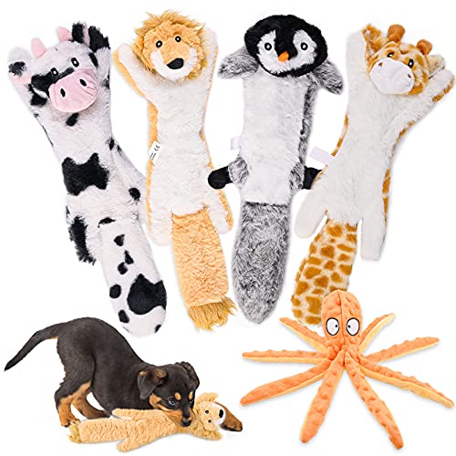 CITAMAMA Juguete para Perro Chirriante, 5 Paquete Juguetes con Sonido para Perros sin Relleno Juguetes de Peluche para Juguete para Masticar Cachorros Juego Interactivo para Perros