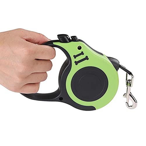 CLGrich Correa Retráctil para Perros, Cinta Nailon Resistente, Asa Antideslizante, Freno Una Mano, Bloqueo Pausa, para Pasear Perros, Perros Pequeños Medianos hasta 20 Kg (3 Meters,Green)