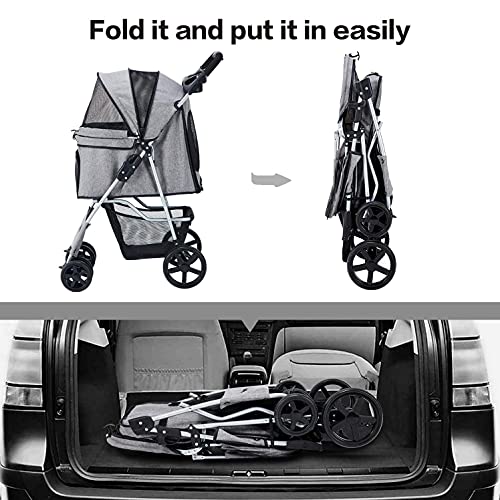 Cochecito para perros, carrito para gatos con cesta de almacenamiento para mascotas, cochecito plegable, impermeable, 400D Oxford para viajes y paseos (02 gris)