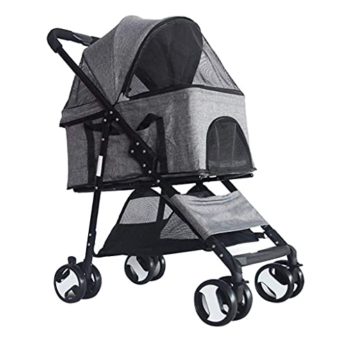 Cochecito para Perros Premium 4 Ruedas Cochecitos Mascotas para Perros Peque?os/Gatos, Perro Cochecito Ni?o del Cochecito Carrier Multidireccional Dise?o Vent (Color : Gray)