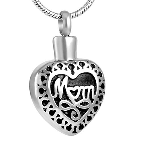 Collar De Cenizas Para Hombre Plata De Leycollar De Urna Conmemorativa De Acero Inoxidable "Mamá En Mi Corazón" Cremación De Recuerdo Para Guardar Las Cenizas De Sus Seres Queridos,A