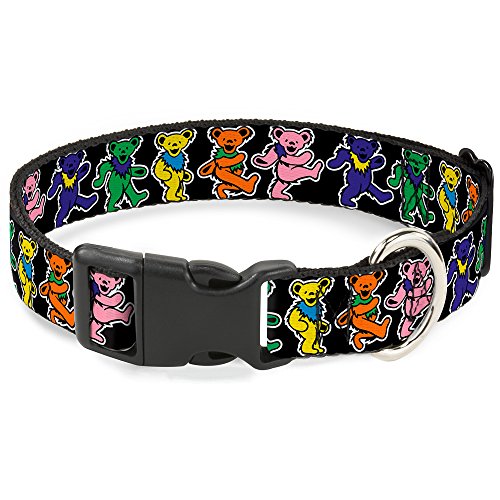 Collar de clip de plástico con hebilla – Osos de baile negro/multicolor – 1 pulgadas de ancho – Se adapta a cuello de 15 – 26 pulgadas – Grande