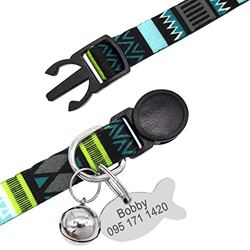 Collar de gato personalizado con placa de nombre – Collares de identificación de gato con timbre – Etiquetas de identificación para mascotas pequeñas grabadas con hebilla de liberación rápida
