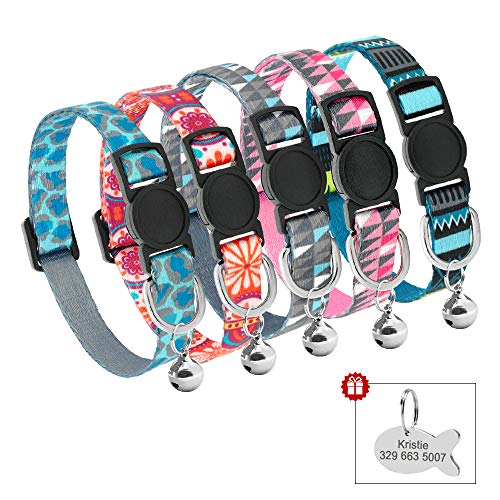 Collar de gato personalizado con placa de nombre – Collares de identificación de gato con timbre – Etiquetas de identificación para mascotas pequeñas grabadas con hebilla de liberación rápida
