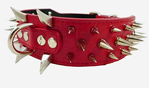 Collar de Perro Collares de Cuero Acolchados Lujosos con Tachuelas Afiladas para Perros Medianos Grandes Collar 5cm de Ancho Anti Mordiscos L,Rj-PT
