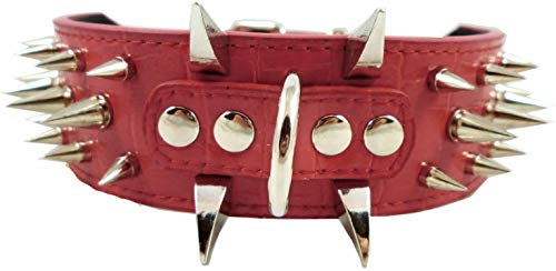 Collar de Perro Collares de Cuero Acolchados Lujosos con Tachuelas Afiladas para Perros Medianos Grandes Collar 5cm de Ancho Anti Mordiscos L,Rj-PT