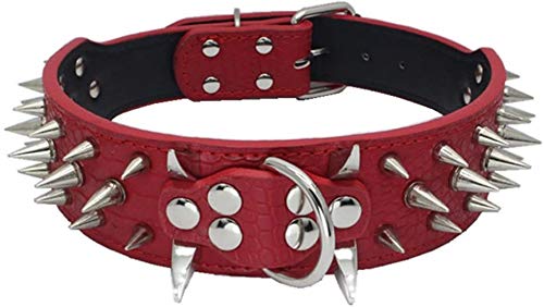 Collar de Perro Collares de Cuero Acolchados Lujosos con Tachuelas Afiladas para Perros Medianos Grandes Collar 5cm de Ancho Anti Mordiscos L,Rj-PT