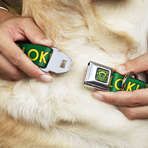 Collar de Perro Hebilla de cinturón de Seguridad Kawaii Loki pie Texto Verde Amarillo 11 a 17 Pulgadas 1.0 Pulgadas de Ancho