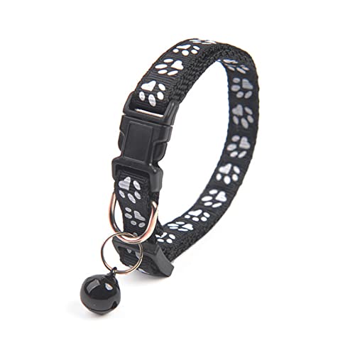 Collar Gato Nailon Suave Collar Gato con Hebilla Seguridad Collar de Gato 10 Collares para Mascotas, Collar con Huella de Perro, Adecuado para La Mayoría de Los Gatos (Negro, Verde Fluorescente)