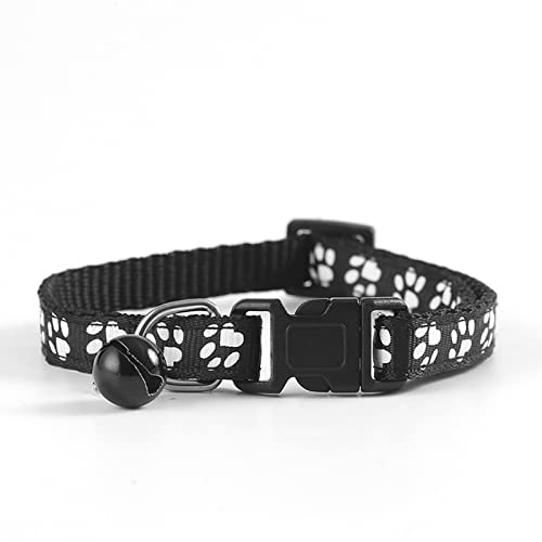 Collar Gato Nailon Suave Collar Gato con Hebilla Seguridad Collar de Gato 10 Collares para Mascotas, Collar con Huella de Perro, Adecuado para La Mayoría de Los Gatos (Negro, Verde Fluorescente)