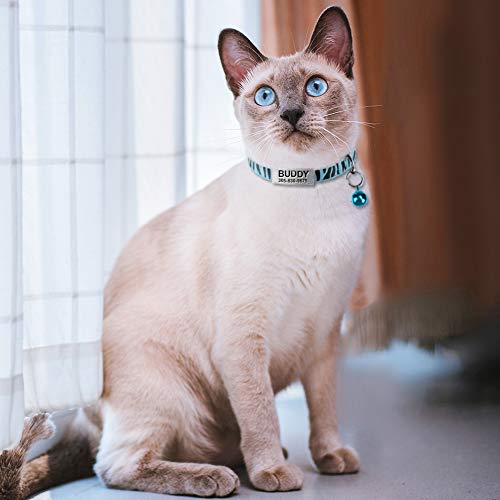 Collar Gato Personalizado con Cascabel, 1 Paquete, Liberación Rápida Collar Antiahogo para Gatos y Gatito, Azul