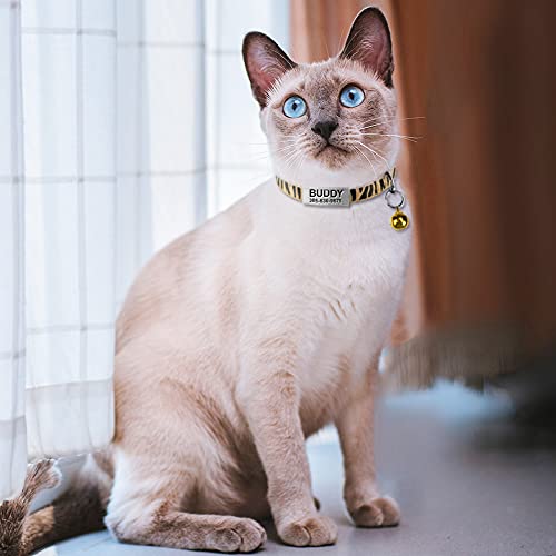 Collar Gato Personalizado con Cascabel, 1 Paquete, Liberación Rápida Collar Antiahogo para Gatos y Gatito, Marrón