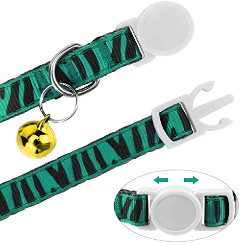 Collar Gato Personalizado con Cascabel, 1 Paquete, Liberación Rápida Collar Antiahogo para Gatos y Gatito, Verde
