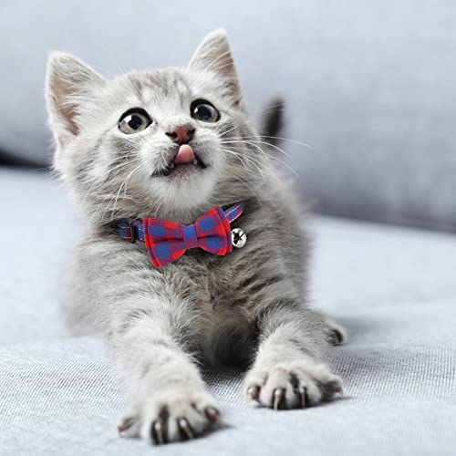 Collar Gato,Collares de Gato con Campana y Pajarita (S, Azul Rojo)