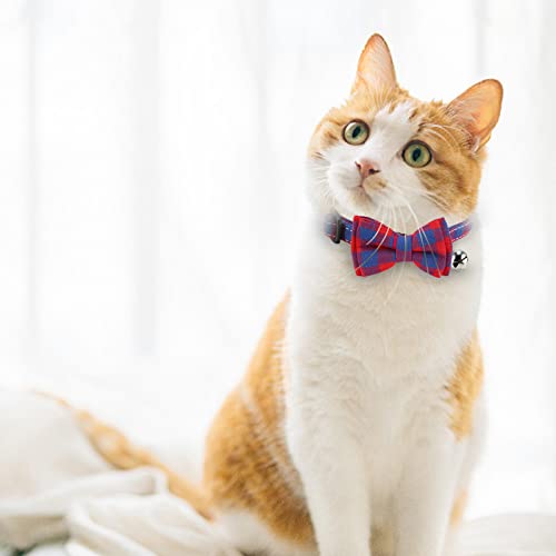 Collar Gato,Collares de Gato con Campana y Pajarita (S, Azul Rojo)