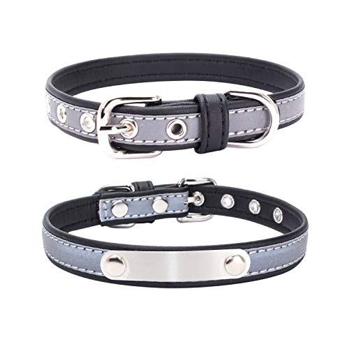 Collar Reflectante Ajustable Personalizados para Gatos Perros Cachorro Gatito con Etiqueta de Nombre Grabado Collar Perro Gato Grande Mediano Pequeño Negro
