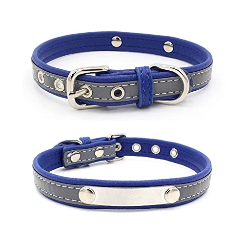 Collar Reflectante Ajustable Personalizados para Gatos Perros Cachorro Gatito con Etiqueta de Nombre Grabado Collar Perro Gato Grande Mediano Pequeño Azul