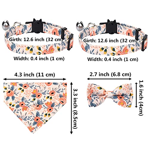 Collares de gato con campanas Pañuelo de pajarita extraíble, 2 collares para mascotas + 1 Pañuelo de perro + 1 lazo, Collar de gatito, Pañuelo de gato, Pajarita de perro