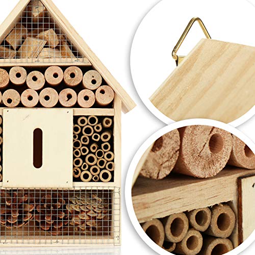 com-four® XL Hotel de Insectos de Madera - Hotel de Abejas para Insectos voladores, Mariquitas, Mariposas y Moscas - Casa de Insectos para Colgar (30cm)