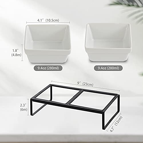 Comedero Gato Comedero Perro - Comedero Elevado Gato con Soporte - Comederos para Gatos Perros Pequeño y Mascotas - Doble Cuenco de Ceramica para Agua Comida 280ML×2