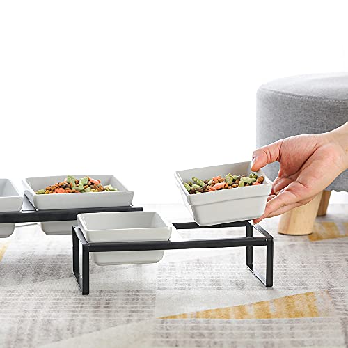 Comedero Gato Comedero Perro - Comedero Elevado Gato con Soporte - Comederos para Gatos Perros Pequeño y Mascotas - Doble Cuenco de Ceramica para Agua Comida 280ML×2