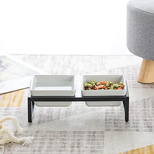 Comedero Gato Comedero Perro - Comedero Elevado Gato con Soporte - Comederos para Gatos Perros Pequeño y Mascotas - Doble Cuenco de Ceramica para Agua Comida 280ML×2