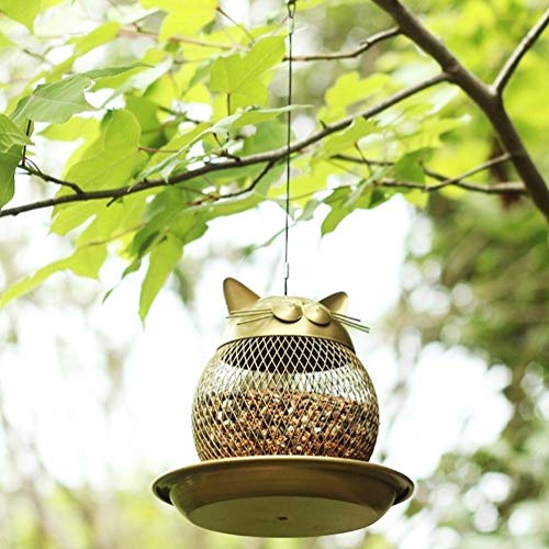 Comedero Pajaros Acsorios para comederos Comedero For Pájaros,Cubierta De Metal Comedero For Pájaros Silvestres Colgante, Comedero for Pájaros Vintage Dorado Con Forma De Gato,Decoración De Jardín (Ca
