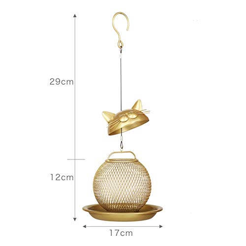 Comedero Pajaros Acsorios para comederos Comedero For Pájaros,Cubierta De Metal Comedero For Pájaros Silvestres Colgante, Comedero for Pájaros Vintage Dorado Con Forma De Gato,Decoración De Jardín (Ca