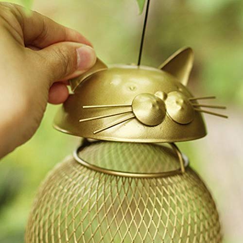 Comedero Pajaros Acsorios para comederos Comedero For Pájaros,Cubierta De Metal Comedero For Pájaros Silvestres Colgante, Comedero for Pájaros Vintage Dorado Con Forma De Gato,Decoración De Jardín (Ca