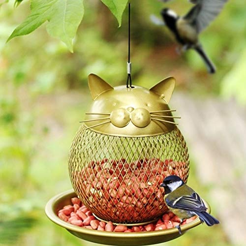 Comedero Pajaros Acsorios para comederos Comedero For Pájaros,Cubierta De Metal Comedero For Pájaros Silvestres Colgante, Comedero for Pájaros Vintage Dorado Con Forma De Gato,Decoración De Jardín (Ca
