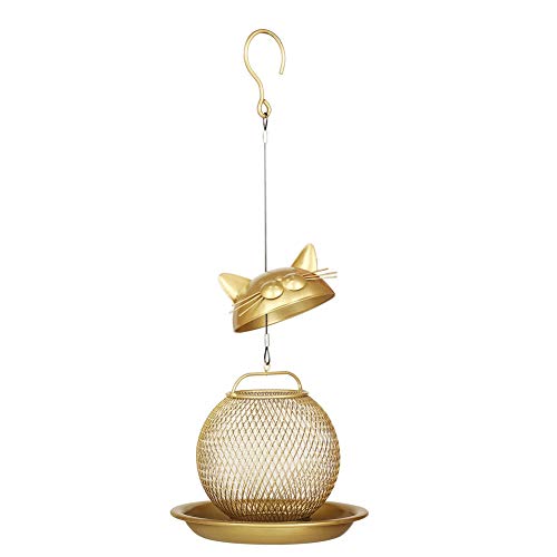 Comedero Pajaros Acsorios para comederos Comedero For Pájaros,Cubierta De Metal Comedero For Pájaros Silvestres Colgante, Comedero for Pájaros Vintage Dorado Con Forma De Gato,Decoración De Jardín (Ca
