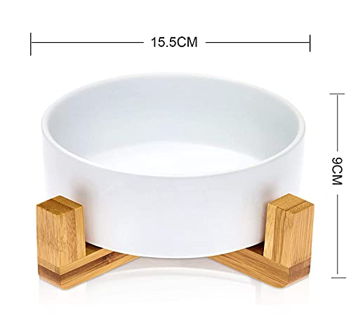 Comedero Perro y Comedero Gato Cuencos elevados para Mascotas de cerámica para Perros Gatos Cachorros con Soportes de Bambú Antideslizante Cuenco de Agua para Personalizado y Práctico (Blanco)