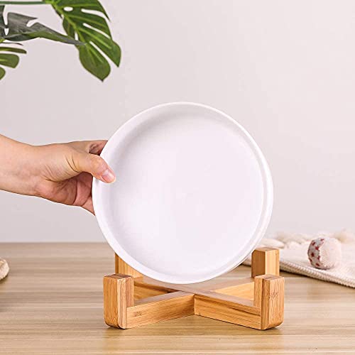 Comedero Perro y Comedero Gato Cuencos elevados para Mascotas de cerámica para Perros Gatos Cachorros con Soportes de Bambú Antideslizante Cuenco de Agua para Personalizado y Práctico (Blanco)