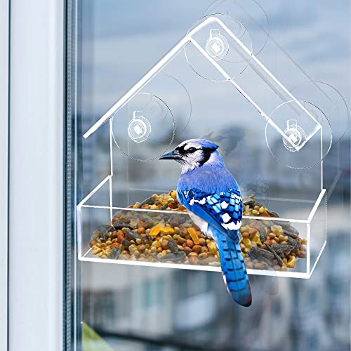 Comederos para Aves, Comedero Pájaros Transparente Acrílico, Alimentador de Aves con 3 Ventosas, Casa de Pájaros Transparente, Comedero de pájaros Exterior, Comedero Aves de Ventana