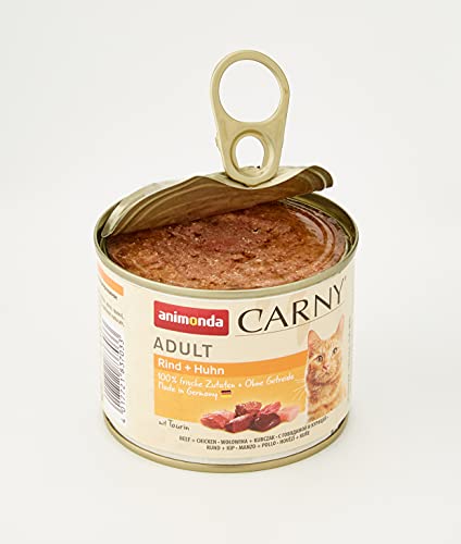 Comida para gatos animonda Carny Adult, comida húmeda para gatos adultos, vacuno + pollo, 6 x 200 g