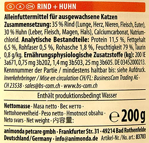 Comida para gatos animonda Carny Adult, comida húmeda para gatos adultos, vacuno + pollo, 6 x 200 g