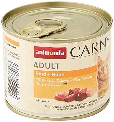 Comida para gatos animonda Carny Adult, comida húmeda para gatos adultos, vacuno + pollo, 6 x 200 g